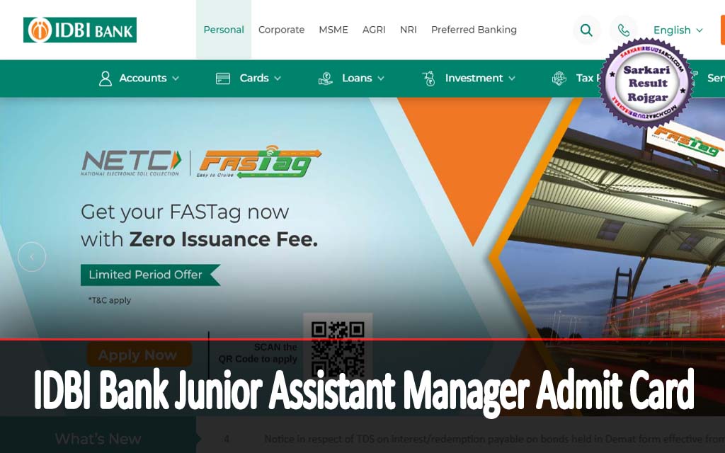IDBI Bank Junior Assistant Manager Admit Card 2024